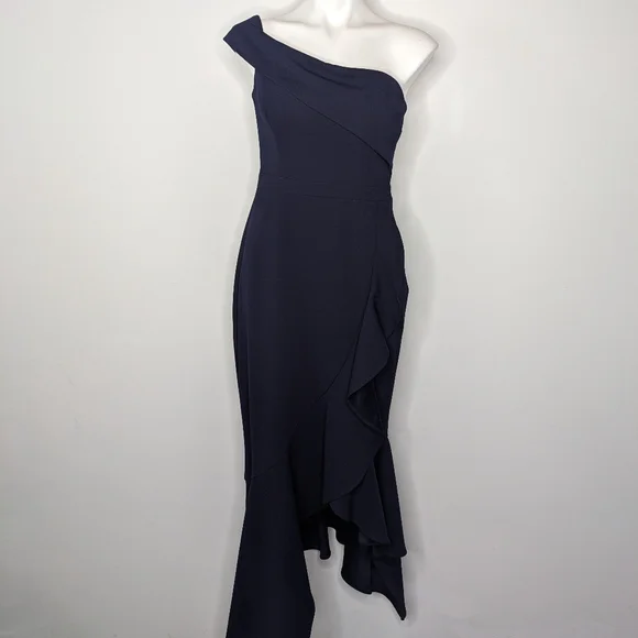 navy blue dress for baby girl Xscape Women's Asymmetric One-Shoulder Satin Gown - Moss main image 0